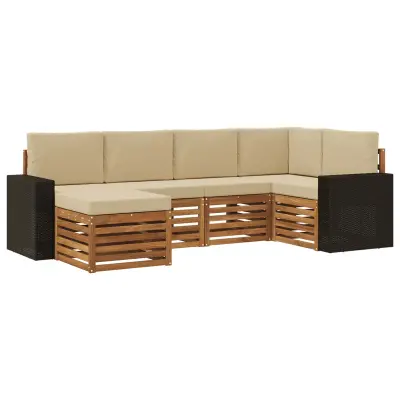vidaXL Kotna sedežna garnitura z blazino 6 pcs Naravna in bež