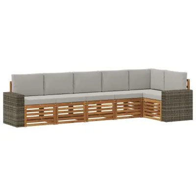 vidaXL Kotna sedežna garnitura z blazino 6 pcs Naravna in svetlo siva