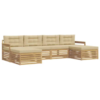 vidaXL Sedežne garniture 6 pcs Bela in bež Masiven les akacije