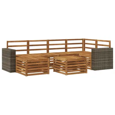 vidaXL Kotna sedežna garnitura 6 pcs Naravna Masiven les akacije