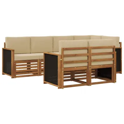 vidaXL Kotna sedežna garnitura z blazino 6 pcs Naravna