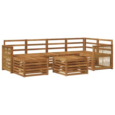 vidaXL Kotna sedežna garnitura 6 pcs Naravna Masiven les akacije