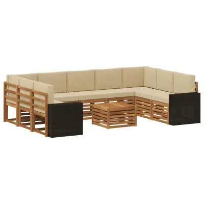 vidaXL Sedežne garniture 10 pcs Naravna in bež Masiven les akacije
