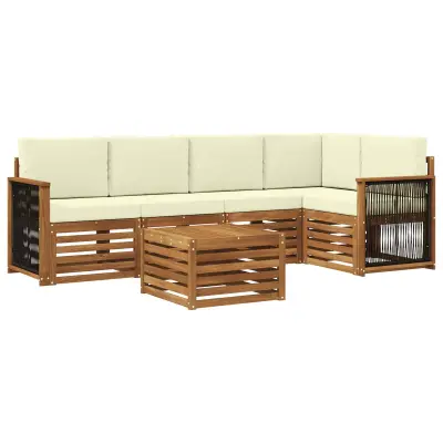 vidaXL Kotna sedežna garnitura z blazino 5 pcs Naravna in smetana