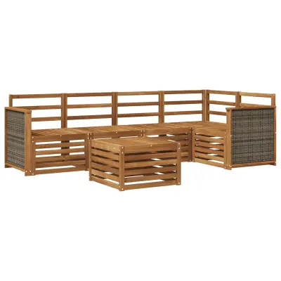 vidaXL Kotna sedežna garnitura 5 pcs Naravna Masiven les akacije