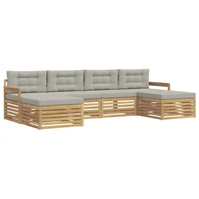 vidaXL Sedežne garniture 6 pcs Bela in svetlo siva Masiven les akacije