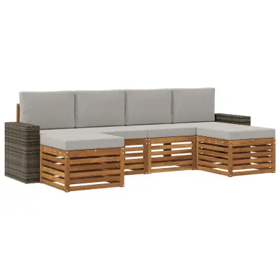 vidaXL Sedežne garniture z blazino 6 pcs Naravna in svetlo siva