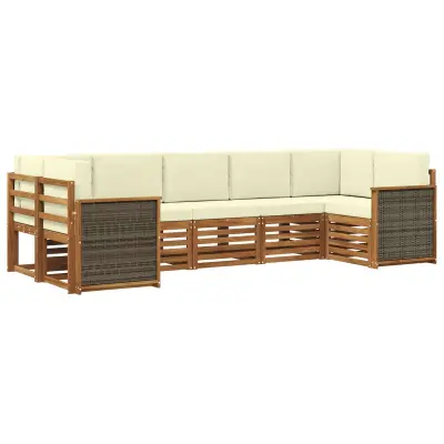 vidaXL Kotna sedežna garnitura z blazino 6 pcs Naravna in smetana