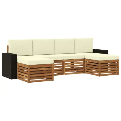 vidaXL Sedežne garniture 6 pcs Naravna in smetana Masiven les akacije
