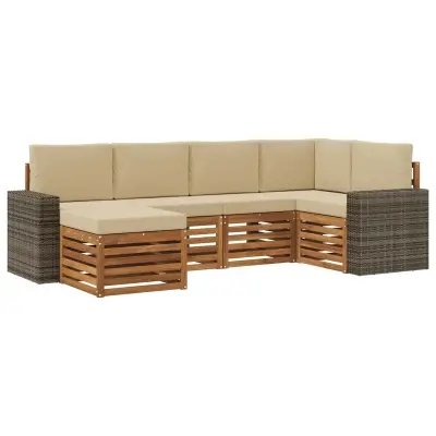 vidaXL Kotna sedežna garnitura z blazino 6 pcs Naravna in bež
