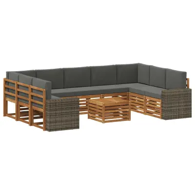 vidaXL Sedežne garniture z blazino 10 pcs Naravna in antracitna