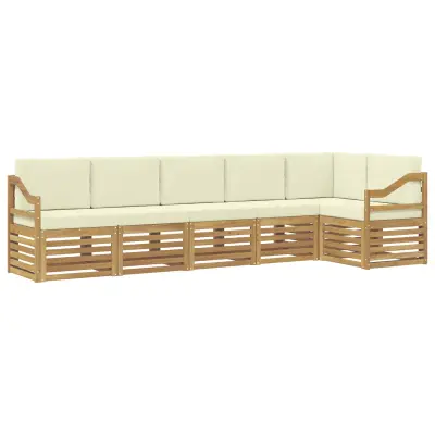 vidaXL Kotna sedežna garnitura 6 pcs Bela in krem Masiven les akacije