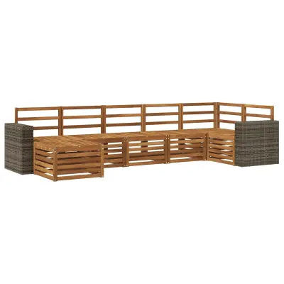 vidaXL Kotna sedežna garnitura 7 pcs Naravna Masiven les akacije