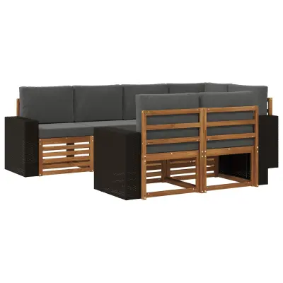 vidaXL Kotna sedežna garnitura z blazino 7 pcs Naravna in antracitna