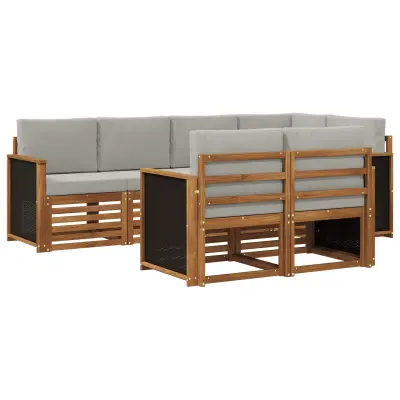 vidaXL Kotna sedežna garnitura z blazino 6 pcs Naravna in svetlo siva
