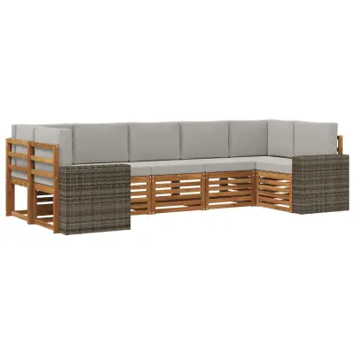 vidaXL Kotna sedežna garnitura 7 pcs Naravna in svetlo siva Poliester