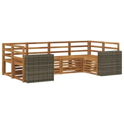 vidaXL Kotna sedežna garnitura 6 pcs Naravna Masiven les akacije