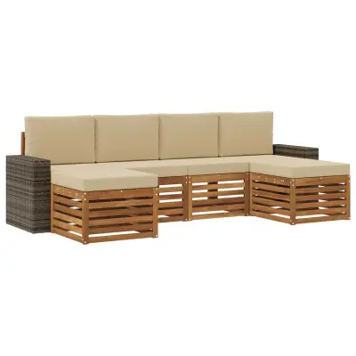 vidaXL Sedežne garniture 6 pcs Naravna in bež Masiven les akacije
