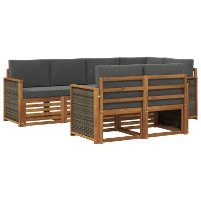 vidaXL Kotna sedežna garnitura z blazino 6 pcs Naravna in antracitna