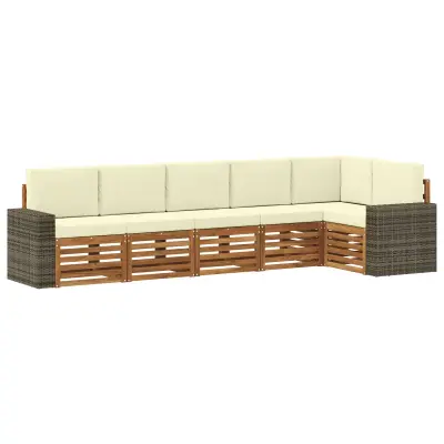 vidaXL Kotna sedežna garnitura z blazino 6 pcs Naravna in smetana