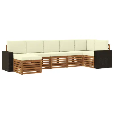 vidaXL Kotna sedežna garnitura z blazino 7 pcs Naravna in smetana