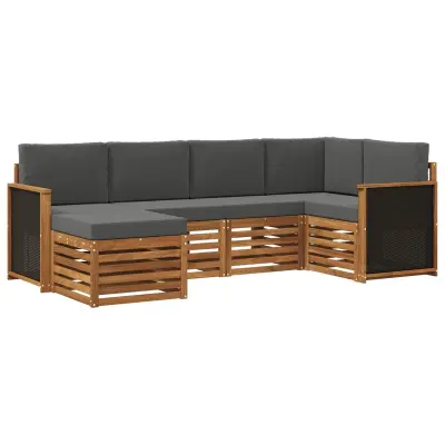 vidaXL Kotna sedežna garnitura z blazino 5 pcs Naravna in antracitna