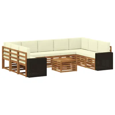 vidaXL Sedežne garniture 10 pcs Naravna in smetana Masiven les akacije