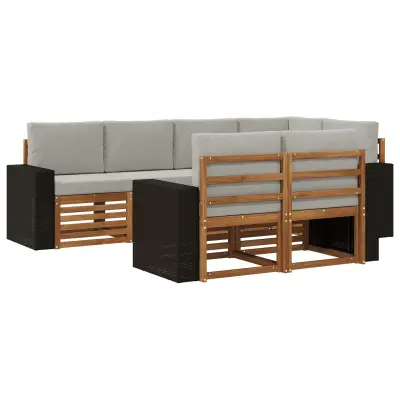 vidaXL Kotna sedežna garnitura z blazino 7 pcs Naravna in svetlo siva