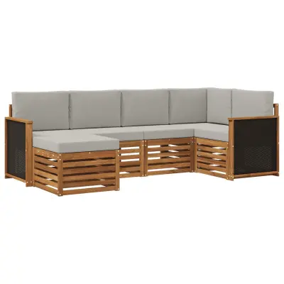 vidaXL Kotna sedežna garnitura z blazino 5 pcs Naravna in svetlo siva