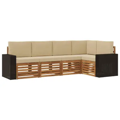 vidaXL Kotna sedežna garnitura z blazino 5 pcs Naravna in bež