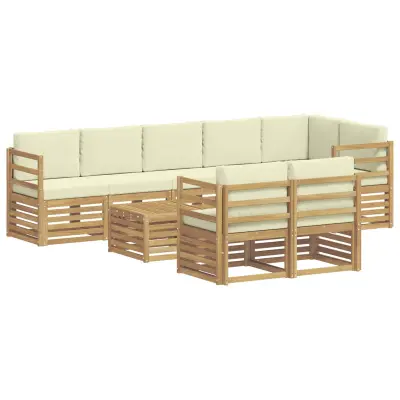 vidaXL Sedežne garniture 9 pcs Bela in krem Masiven les akacije