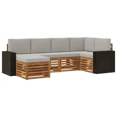 vidaXL Kotna sedežna garnitura z blazino 6 pcs Naravna in svetlo siva