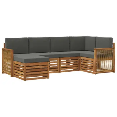 vidaXL Kotna sedežna garnitura z blazino 5 pcs Naravna in antracitna