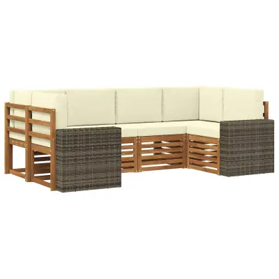 vidaXL Kotna sedežna garnitura 6 pcs Naravna in smetana Poliester