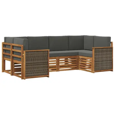 vidaXL Kotna sedežna garnitura z blazino 5 pcs Naravna in antracitna