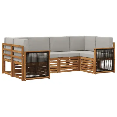 vidaXL Kotna sedežna garnitura z blazino 5 pcs Naravna in svetlo siva