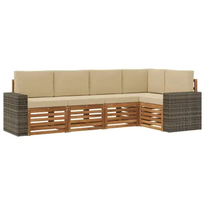vidaXL Kotna sedežna garnitura z blazino 5 pcs Naravna in bež