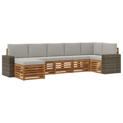vidaXL Kotna sedežna garnitura z blazino 7 pcs Naravna in svetlo siva