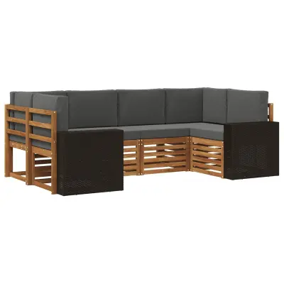 vidaXL Kotna sedežna garnitura 6 pcs Naravna in antracitna Poliester