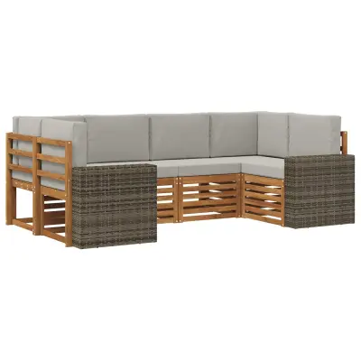 vidaXL Kotna sedežna garnitura 6 pcs Naravna in svetlo siva Poliester