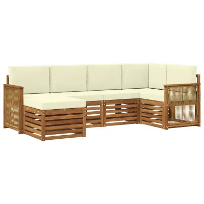vidaXL Kotna sedežna garnitura z blazino 5 pcs Naravna in smetana