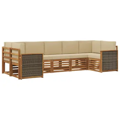 vidaXL Kotna sedežna garnitura z blazino 6 pcs Naravna