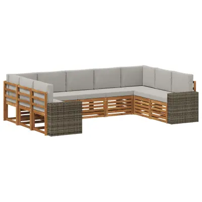 vidaXL Kotna sedežna garnitura 9 pcs Naravna in svetlo siva Poliester