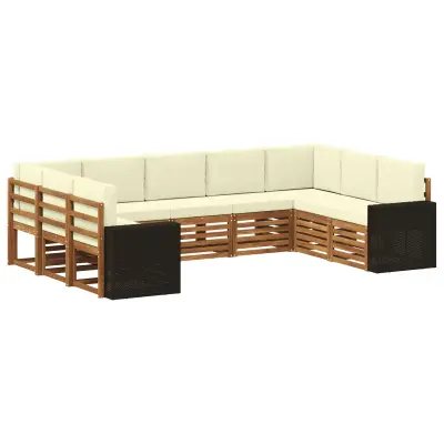 vidaXL Kotna sedežna garnitura 9 pcs Naravna in smetana Poliester