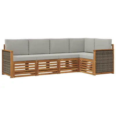 vidaXL Kotna sedežna garnitura z blazino 4 pcs Naravna in svetlo siva