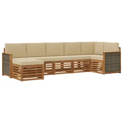 vidaXL Kotna sedežna garnitura z blazino 6 pcs Naravna