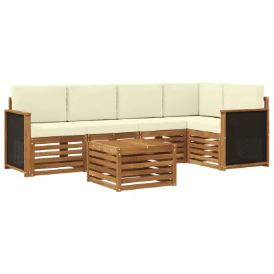 vidaXL Kotna sedežna garnitura z blazino 5 pcs Naravna in smetana