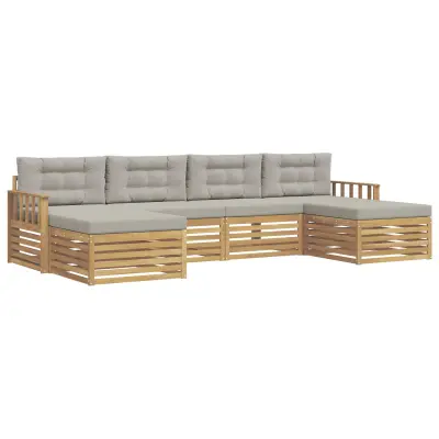 vidaXL Sedežne garniture 6 pcs Bela in svetlo siva Masiven les akacije