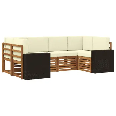 vidaXL Kotna sedežna garnitura 6 pcs Naravna in smetana Poliester