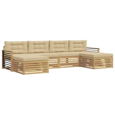 vidaXL Sedežne garniture 6 pcs Bela in bež Masiven les akacije